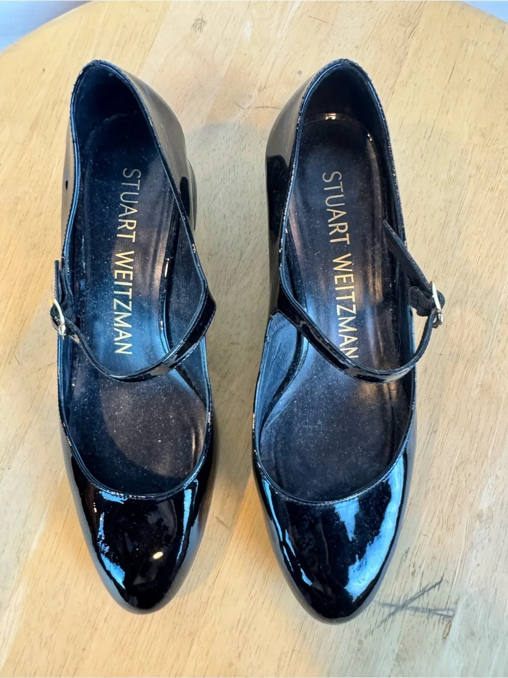Stuart Weitzman Black Patent Leather Mary Jane Block Heel Shoe, 6.5
